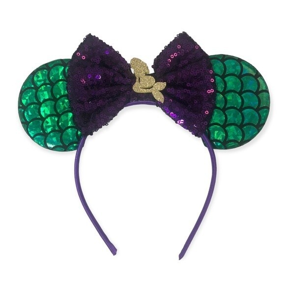 Ariel The Little Mermaid Sequined Bow Fish Scales Mouse Ears Headband - Picture 1 of 3